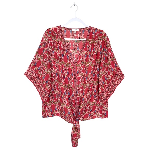 Max Studio Blouse V-Neck Front Tie Cape Sleeves Flattering Relaxed Lightweight - Picture 5 of 12